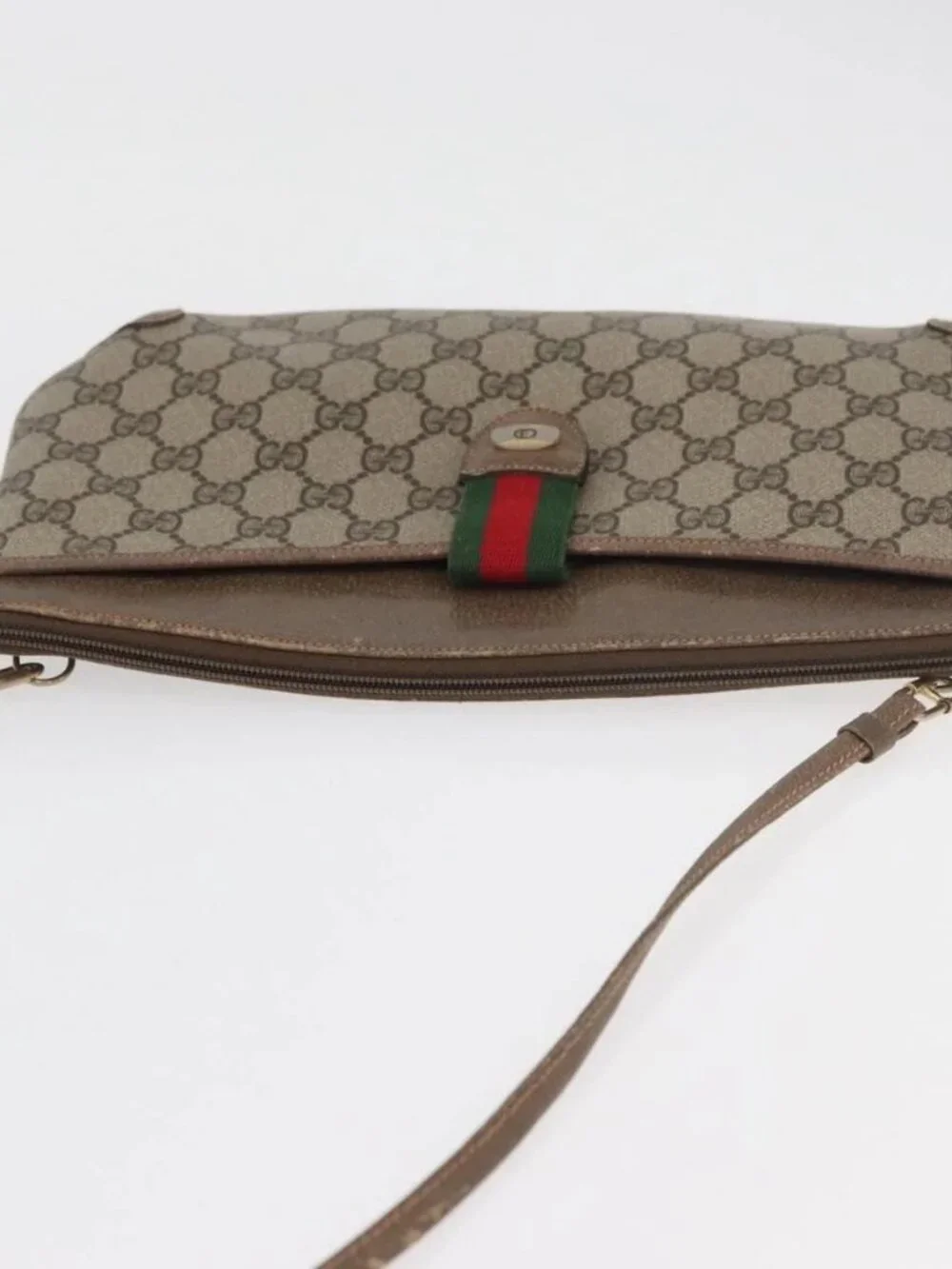 GUCCI GG Supreme Web Sherry Line Bag PVC Beige Gold 904 02 026 Auth ka4002